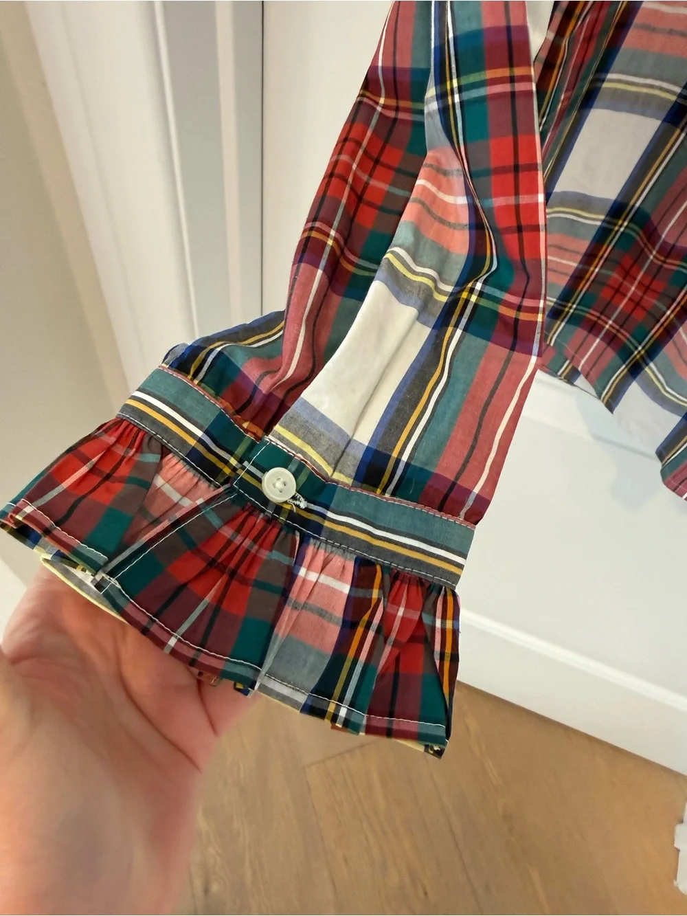 J. Crew Red Plaid Ruffle-Collar Button-Down Shirt